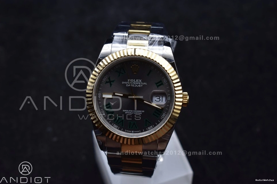 YG 126333 Oyster SS Dial Efficient Edition Steel SS 614 Roman DateJust A 1:1 41 904L YG Green GMF Bracelet on Gray Best 0408